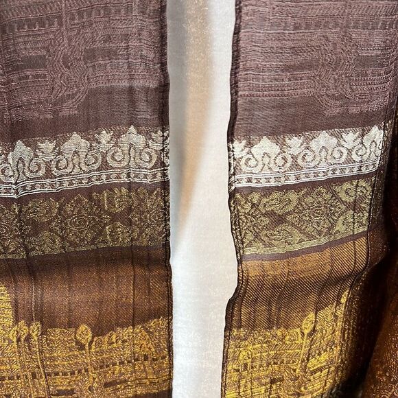 NWT Silk Scarf Bollywood Themed Landscape Metallic Thread - Picture 5 of 8